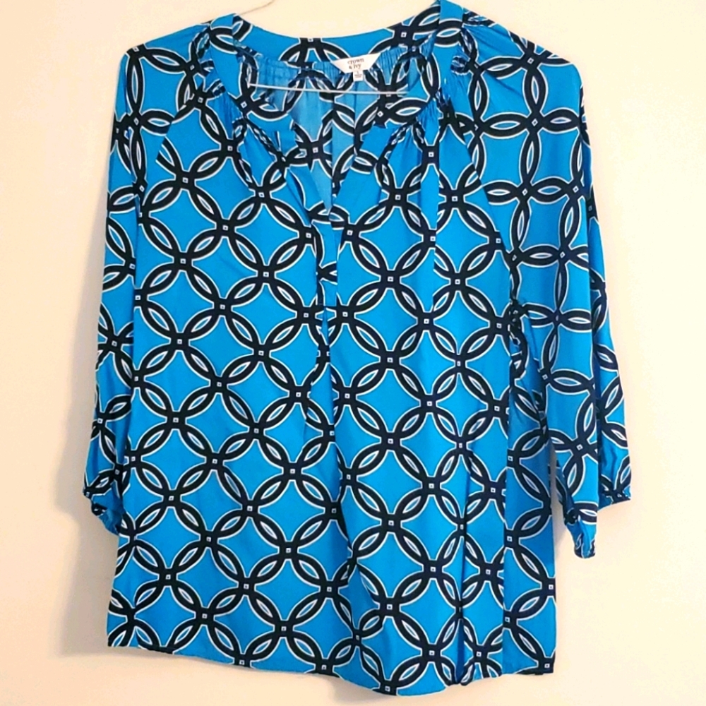 Crown & Ivy Turquoise and Navy Top